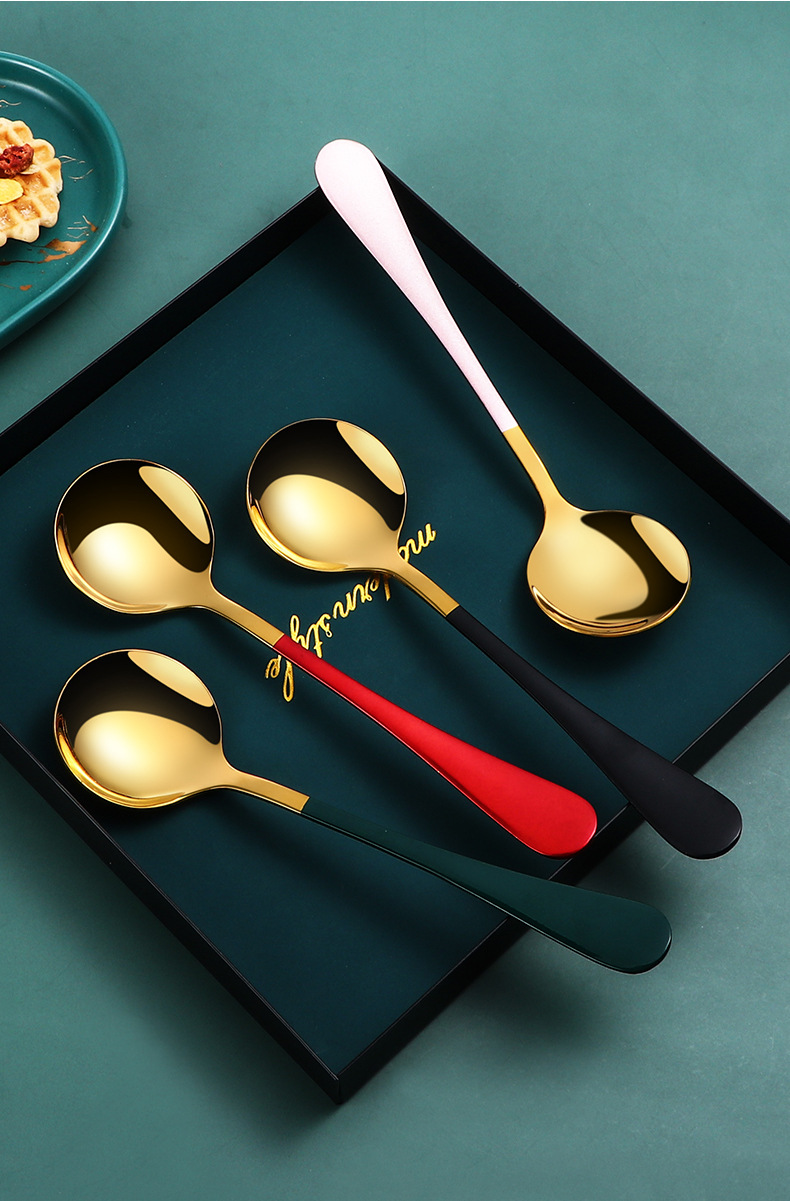 Korean paint titanium-plated net red spoon children's stainless steel spoon creative cute dessert small soup spoon 
Korean paint titanium-plated net red spoon children's stainless steel spoon creative cute dessert small soup spoon