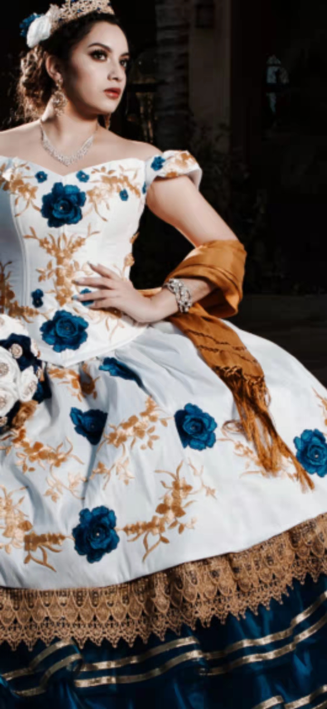Traditional Mexico Charro Quinceanera Dresses Embroidered Floral Lace Off The Shoulder Satin Ball Gown Long Tiered Vestidos De Xv Años 15 Sweet 16 Dre