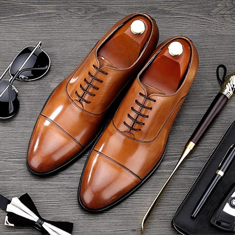 Man Cap Top Formal Dress Shoes Genuine Leather Party Oxfords Men's Bridal Wedding Flats For Male MG661, Black