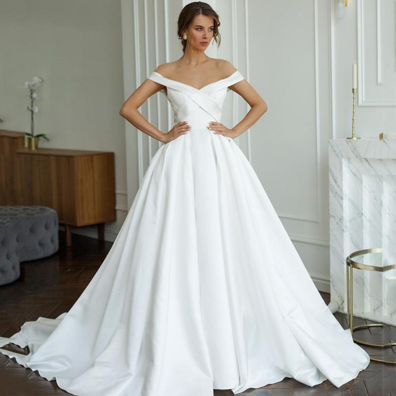 Off Shoulder Jewel Neck Bohemian Wedding Dresses Court Train Satin Cris Cross Back Beach A Line Wedding Bridal Gowns, White
Off Shoulder Jewel Neck Bohemian Wedding Dresses Court Train Satin Cris Cross Back Beach A Line Wedding Bridal Gowns, White