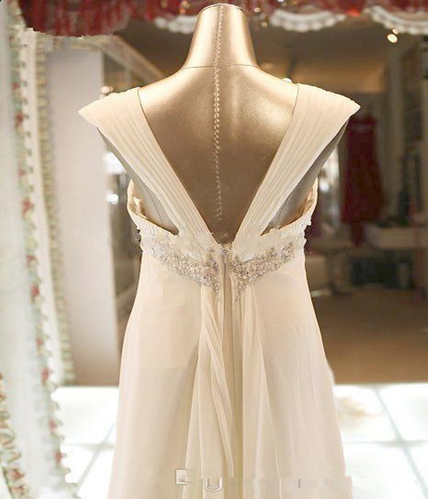 Real Photos White Chiffon With Empire Waist Wedding Dresses With Beaded Sash Backless Long Sweep Plus Size A Line Bridal Gowns For Garden