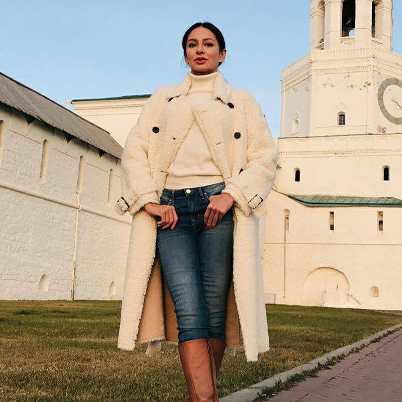 TOPFUR Real Fur Coat Women Winter Sheepskin Coat With Belt Lapel Collar New Genuine Leather Coat Gray Woolen Jacket Outwear 201031
