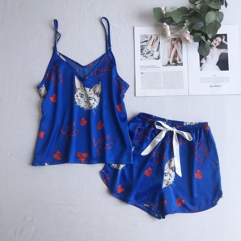 2021 New Hot summer sling women's pajamas comfortable satin chiffon thin slingshot pattern printed suit-home clothes FT5P, Pink flower kitten.
2021 New Hot summer sling women's pajamas comfortable satin chiffon thin slingshot pattern printed suit-home clothes FT5P, Pink flower kitten.