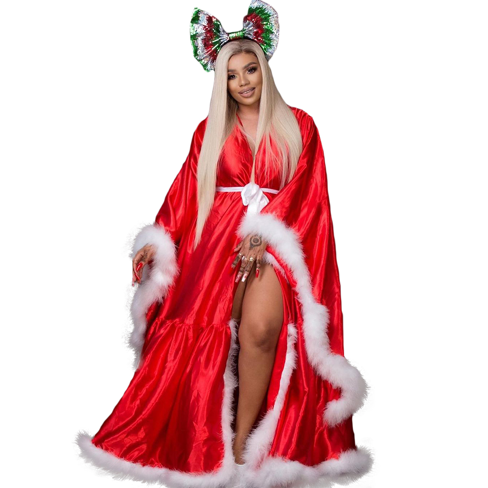 Red Satin Silk Sleepwear Maternity Gowns for Photoshoot Feather Long Sleeve Pregnant Dresses Babyshower Nightgowns Robes Cosplay Wraps