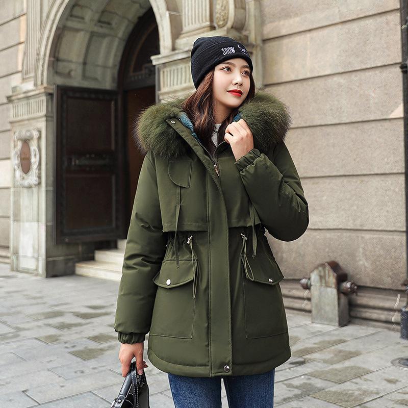 Womens Down Parkas Winter Coat Women Fleece Cotton Padding Fur Hooded Slim Waist Drawstring Thick Long Jacket Solid Mujer AAA Discount for in-store pu