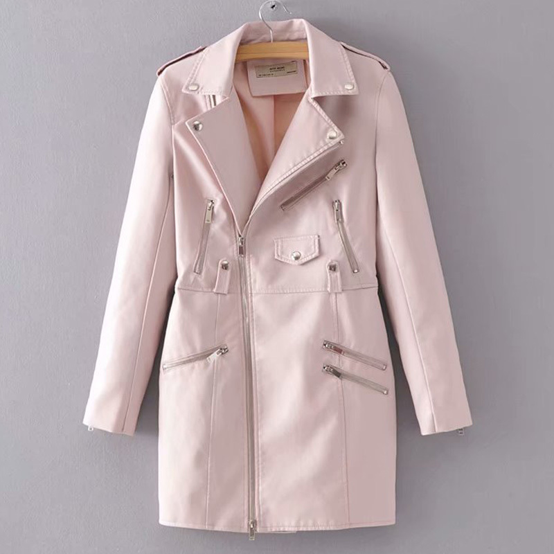 Slim slim collar long sleeve winter female PU leather jacket fashion fight receive waist 201017