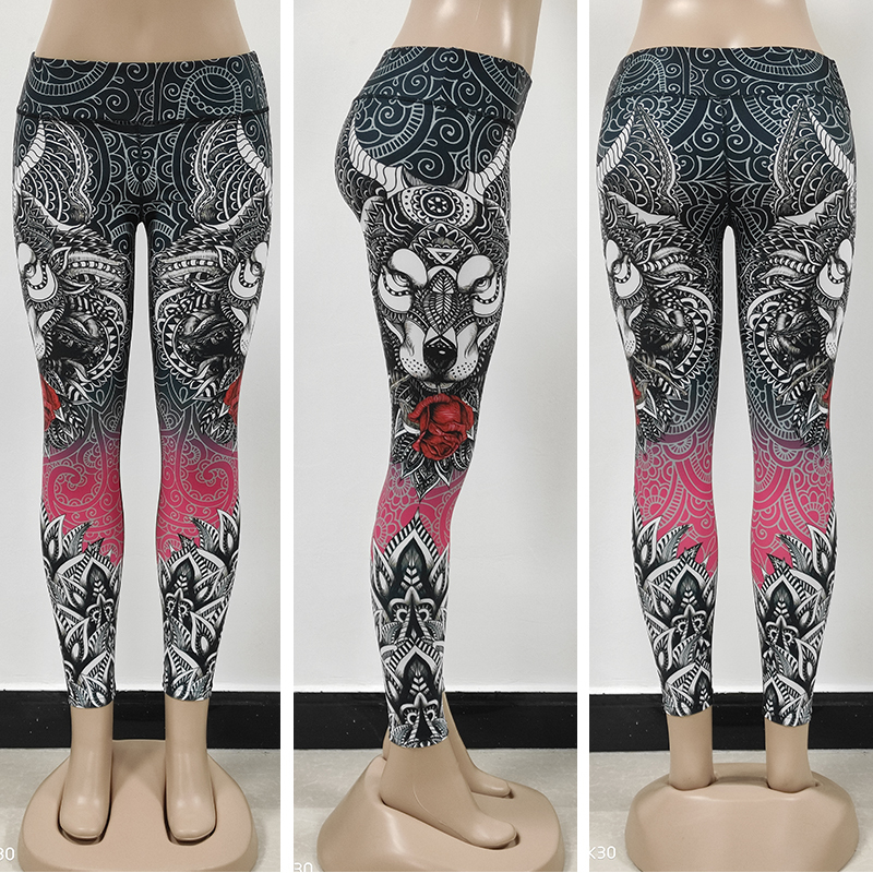 LI-FI Original Wolf Print Leggings Women Yoga Pants Gym Leggings Fitness Sports Wear Elastic Tight Yoga Leggings 201202