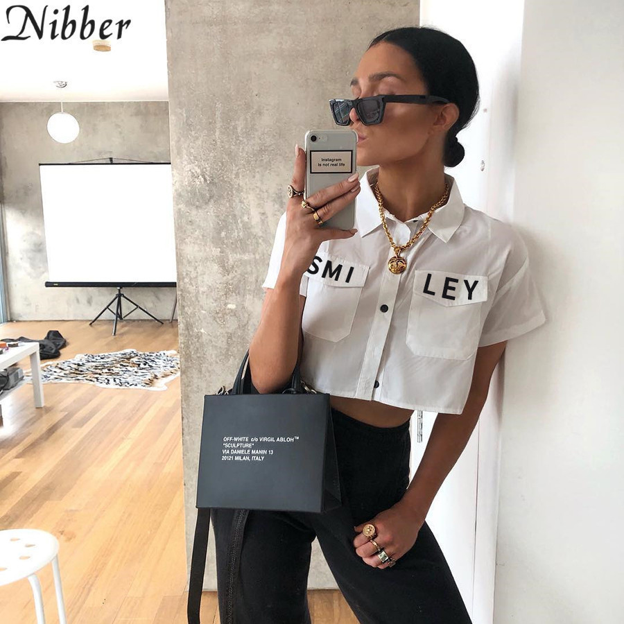 Nibber office lady white cotton100% crop top women2019summer Casual Street tshirt mujer fashion loose Basic Embroidery tee shirt T200110