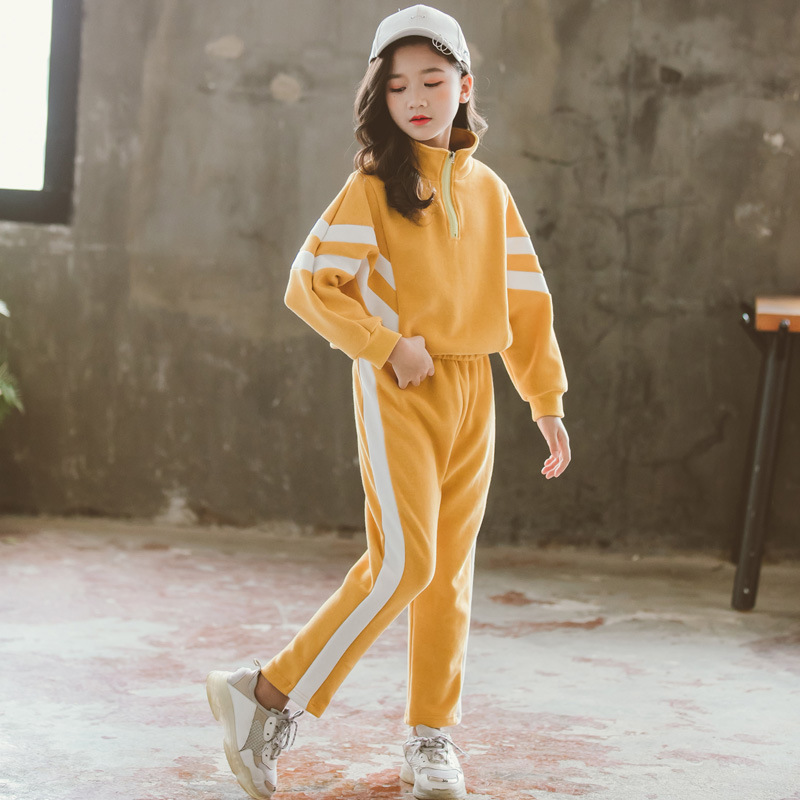 Autumn Kids Tracksuit Girls Costume Children's Clothing Hoodie Striped +Pants Kids Sport Suits for 3-15Y Girls Clothes Set CL059 Y1117