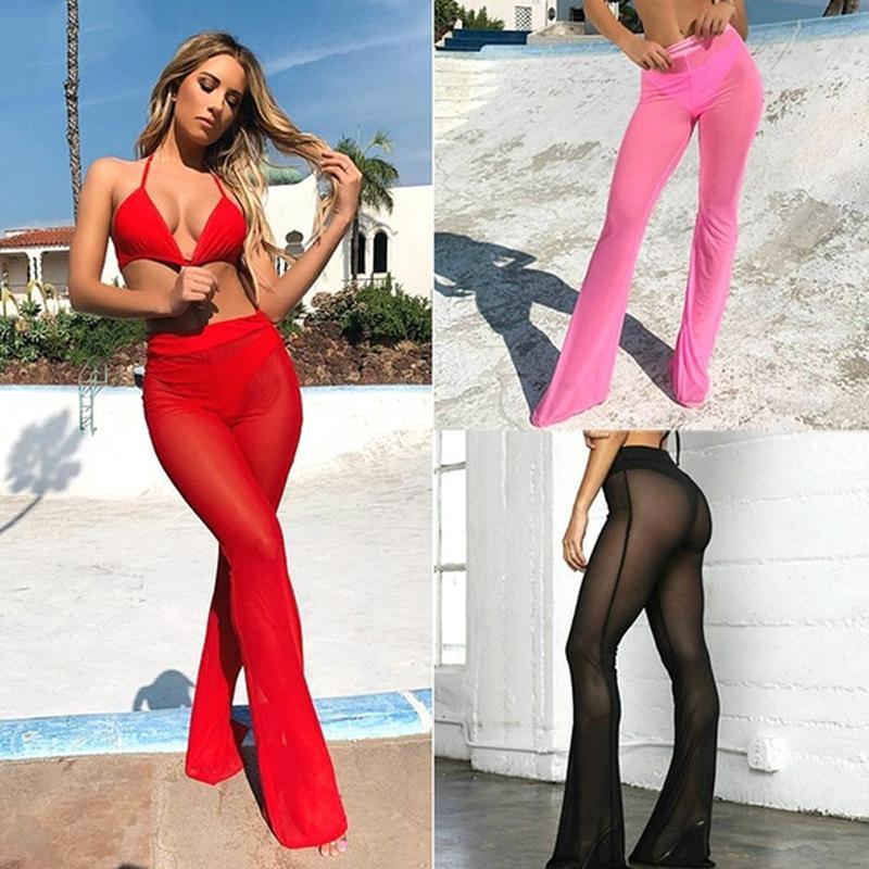 Sexy Women Beach See-through Mesh High Waist Elastic Sheer Wide Leg Pants Trousers Bikini Cover Up -XL, Pink
Sexy Women Beach See-through Mesh High Waist Elastic Sheer Wide Leg Pants Trousers Bikini Cover Up -XL, Pink