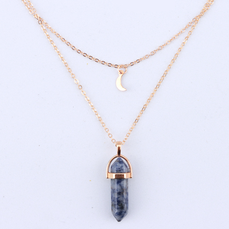 Classic Multilayer Hexagon Prism Natural Stone Pendant Necklace High Quality Gold Chain Star Moon Jewelry for Women