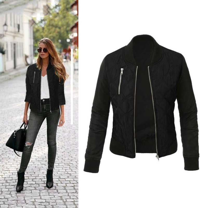 Autumn Winter Leisure Fashion Solid Women Jacket O-neck Zipper Stitching Quilted Bomber jacket Women Coats 201022