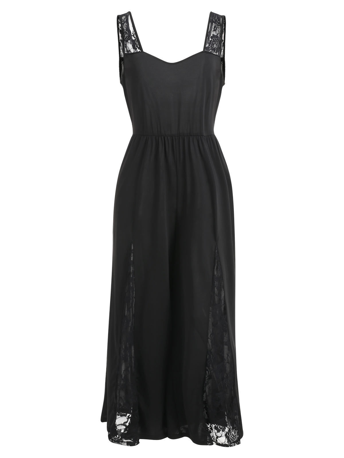 Wipalo Women Plus Size 5XL Lace Panel Wide Leg Jumpsuit Casual Solid Plunging Neck Sleeveless Floor Length Jumpsuit Big Size Set T200509