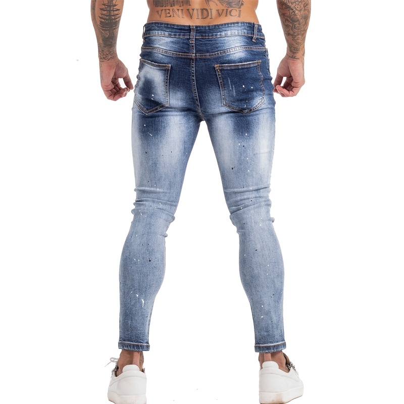 GINGTTO Homme Elastic Waist Skinny for Men Stretch Pants Streetwear Mens Denim Blue Jeans zm139 201223