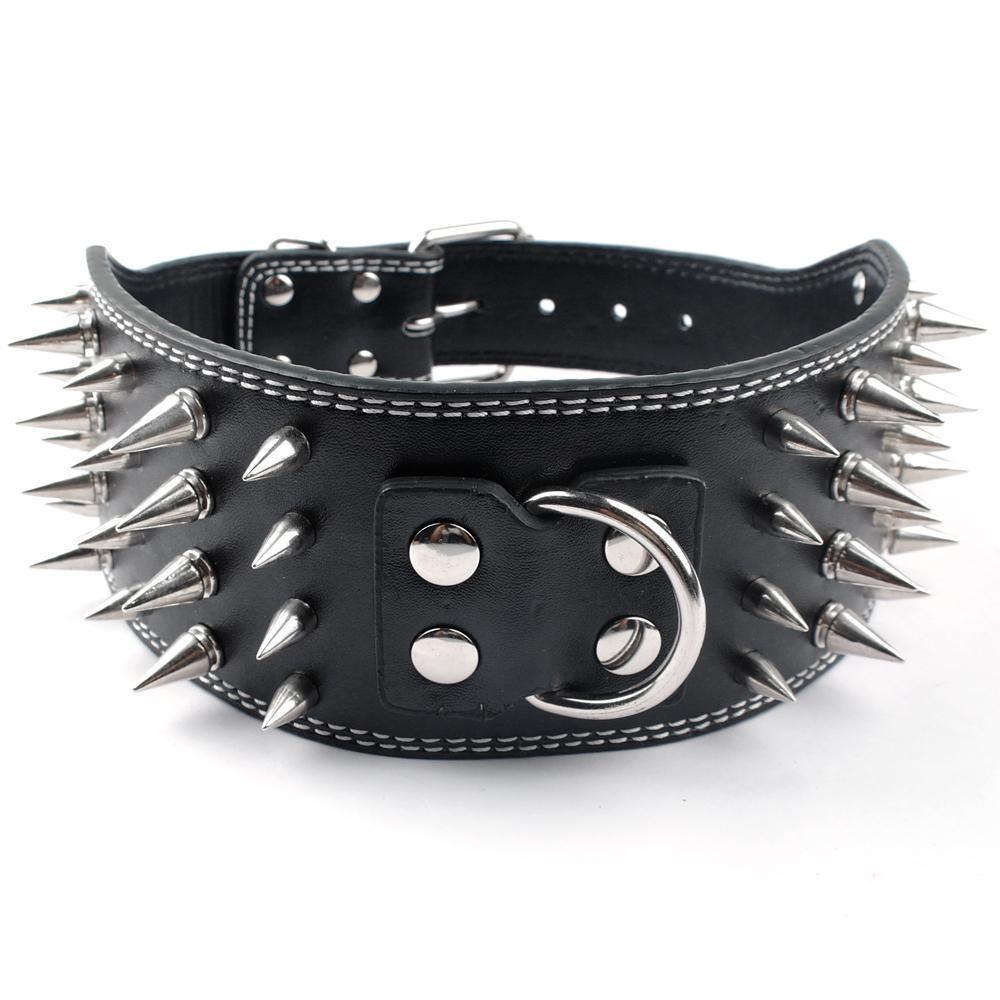 Style 3 inch New Wide 11 Colors Spiked Studded PU Leather Large Dog Collars For Pit