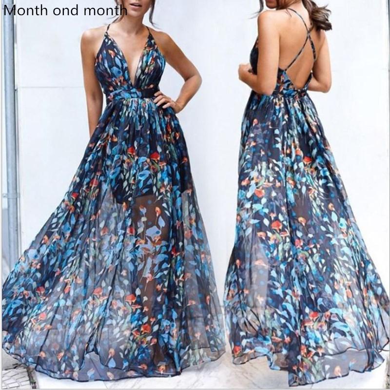 Boho V Neck Sexy Backless Spaghetti Elegant Chiffon dress Floral Split Summer Beach Sundress Party Evening holiday Maxi Dress, Blue
Boho V Neck Sexy Backless Spaghetti Elegant Chiffon dress Floral Split Summer Beach Sundress Party Evening holiday Maxi Dress, Blue