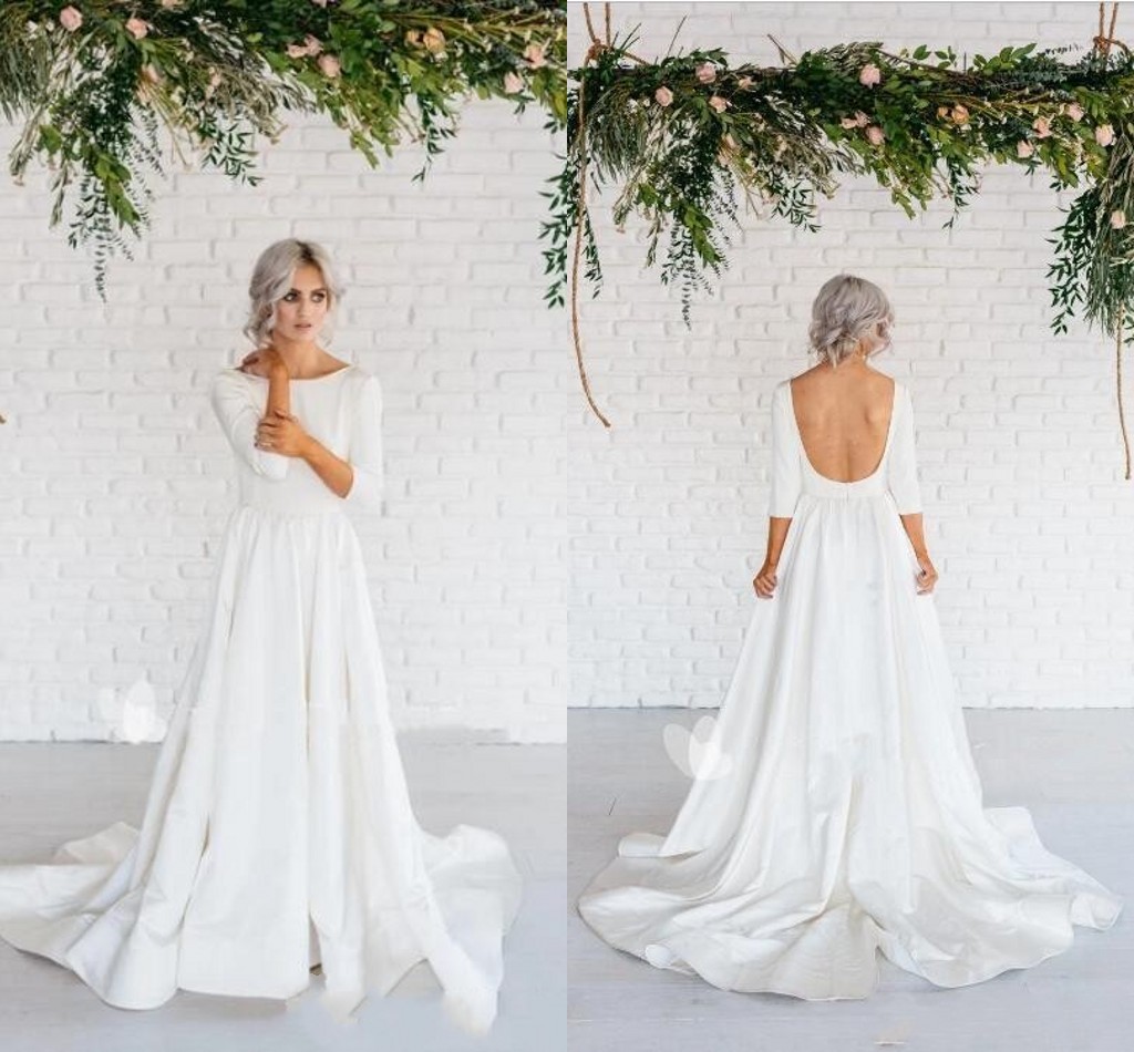 Simple Designed Boho Wedding Dresses A Line Scoop Neck Backless 3/4 Long Sleeve Satin Garden Beach Bridal Gowns 2021 Vestios De Novia AL8478, Ivory
Simple Designed Boho Wedding Dresses A Line Scoop Neck Backless 3/4 Long Sleeve Satin Garden Beach Bridal Gowns 2021 Vestios De Novia AL8478, Ivory