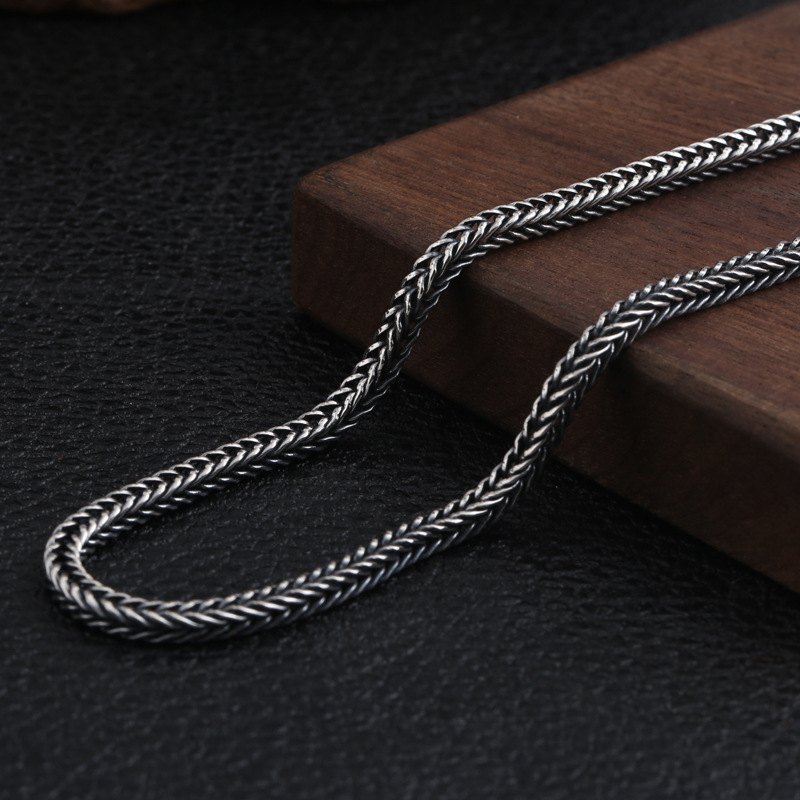 925 sterling silver vintage jewelry foxtail chain necklace American European antique silver hand-made punk gothic designer vintage necklaces