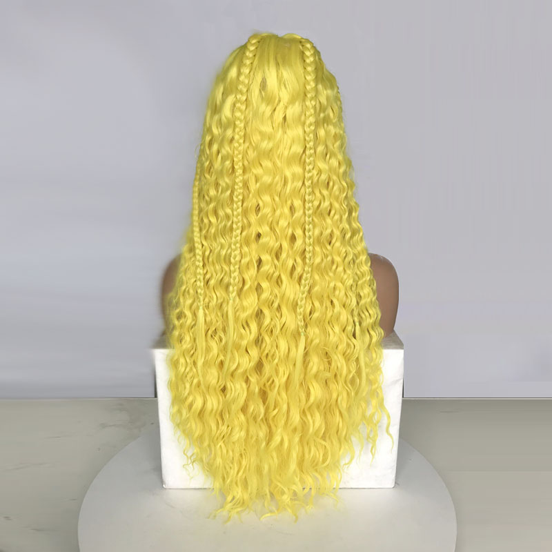 Long cornrow braids Synthetic Lace Front Wigs for africa Women Yellow Hair Braided Box Braids Wig High Temperature Fiber Hair Lace Wigs