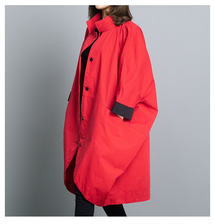 EWQ new spring stand collar batwing sleeves single breasted contrast colors big size jacket female windbreaker WK51207XL 201102