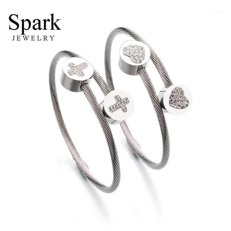 Spark Jewelry Lovely Women Wire Bracelets Stainless Steel Crystal Heart and Cross Style Steel Color Charm Jewelry Gift Bijoux1
Spark Jewelry Lovely Women Wire Bracelets Stainless Steel Crystal Heart and Cross Style Steel Color Charm Jewelry Gift Bijoux1
