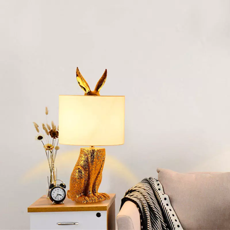 Table Lamps Promotion AC 110V Table-Lamp Fabric Lampshade Lights Lamp Golden Animal Design Simple Reading Little Night Light Resin Desk Lighting
