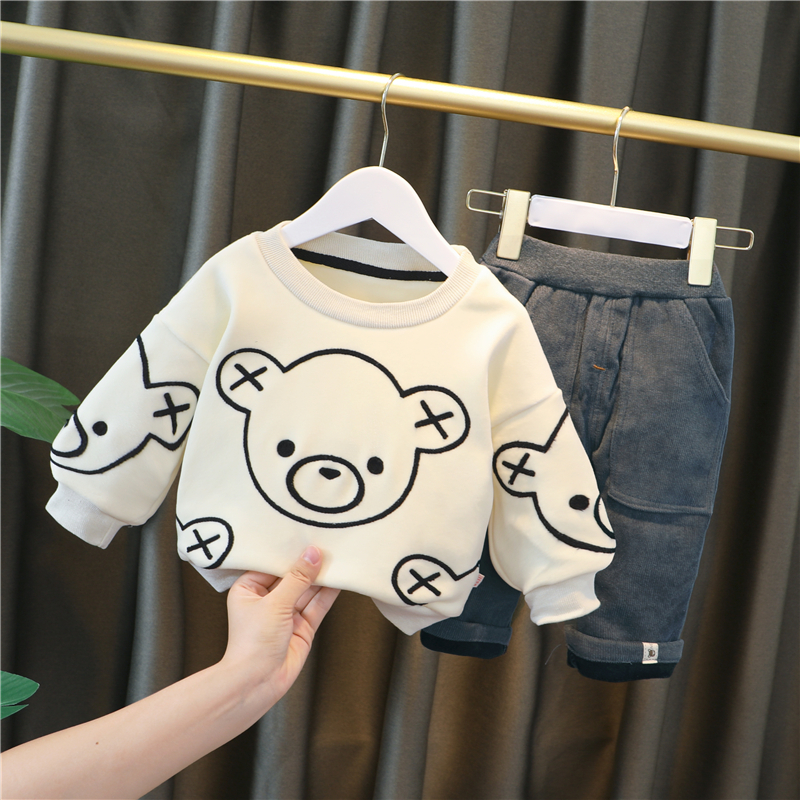 HYLKIDHUOSE Baby Girls Boys Clothing Sets Toddler Infant Winter Plush Clothes Cartoon Tops Pants Children Kids Casual CoatumeX1019