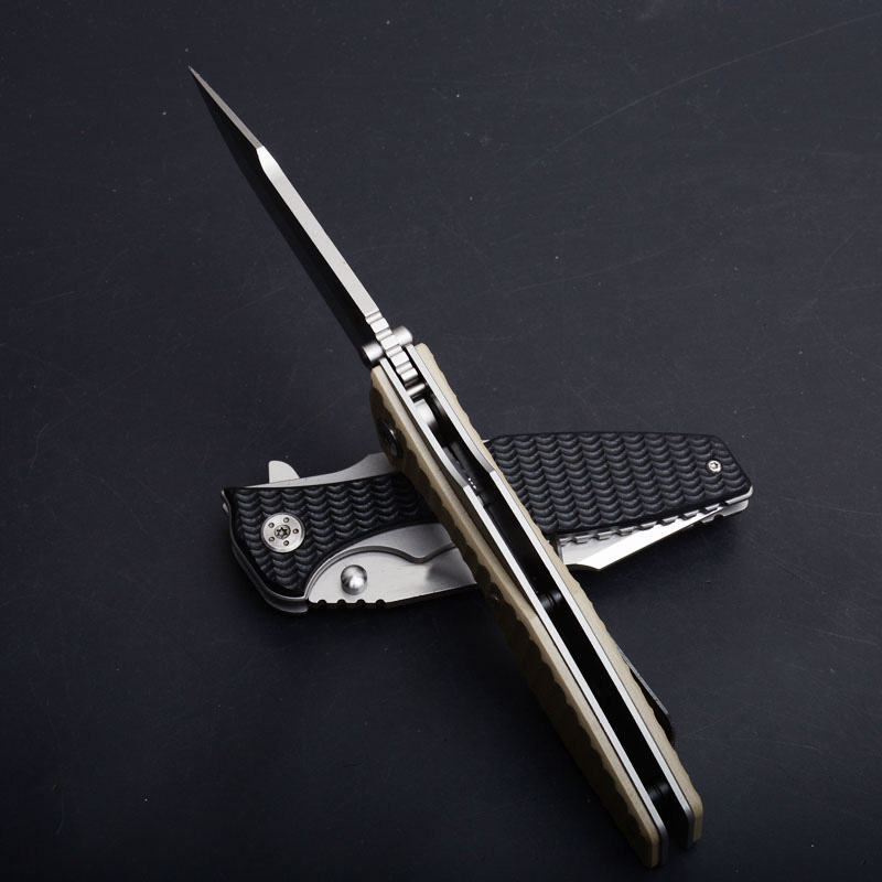 High Quality 0393 Flipper Knife 8Cr13Mov Satin Blade G10 + Steel Handle Ball Bearing Fast Open Folding Knives EDC Gear