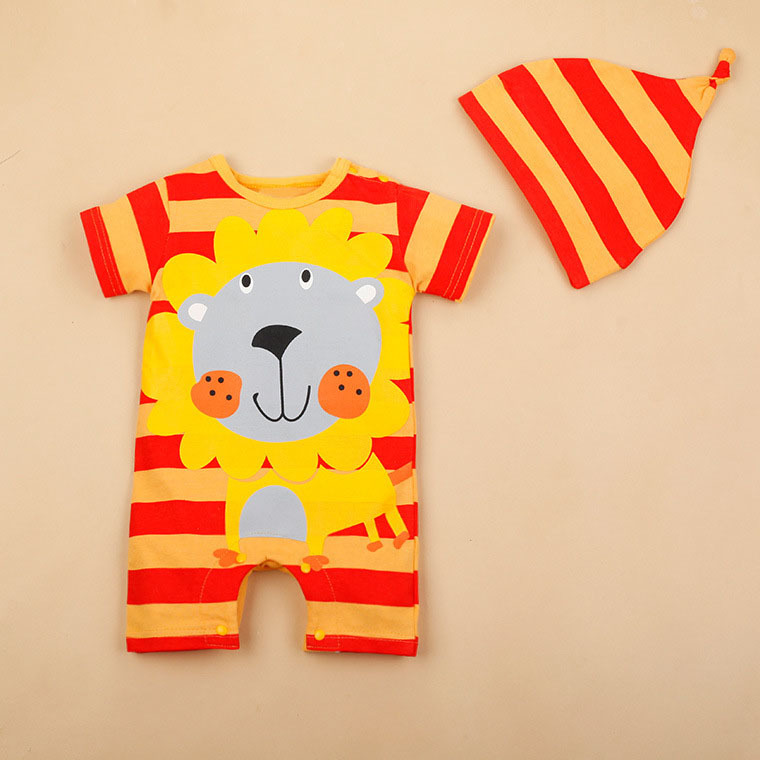 2PCS/0-24Months/Summer Newborn Jumpsuit Baby Boys Girls Clothes Cartoon Cute 100% Cotton Rompers+Hats Infant Clothing Set BC1024 Y1221