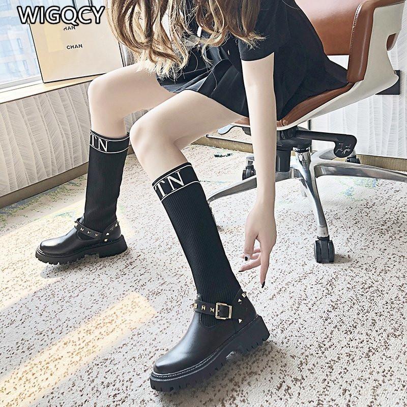 2020 New Autumn Winter Women's Retro Belt Buckle Rivet Boots Women Fashion British Style Mid-Heel Socks Stretch Boots W82, Black
2020 New Autumn Winter Women's Retro Belt Buckle Rivet Boots Women Fashion British Style Mid-Heel Socks Stretch Boots W82, Black