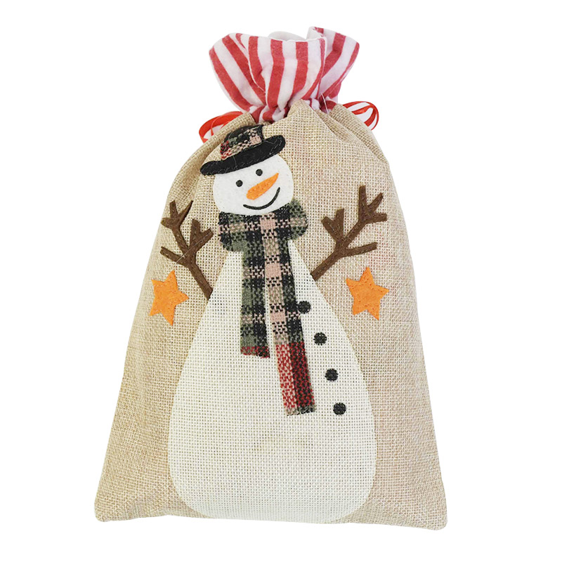18*30cm Big Christmas Gift Bag Santa Claus Snowman Elk Drawstring Jute Burlap Gift Bags Christmas Decoration Cookie Candy Bag