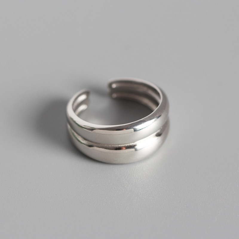 Authentic 925 Sterling Silver Open Rings For Women Double Layer Irregular Wide Adjustbale Ring Statement Jewelry