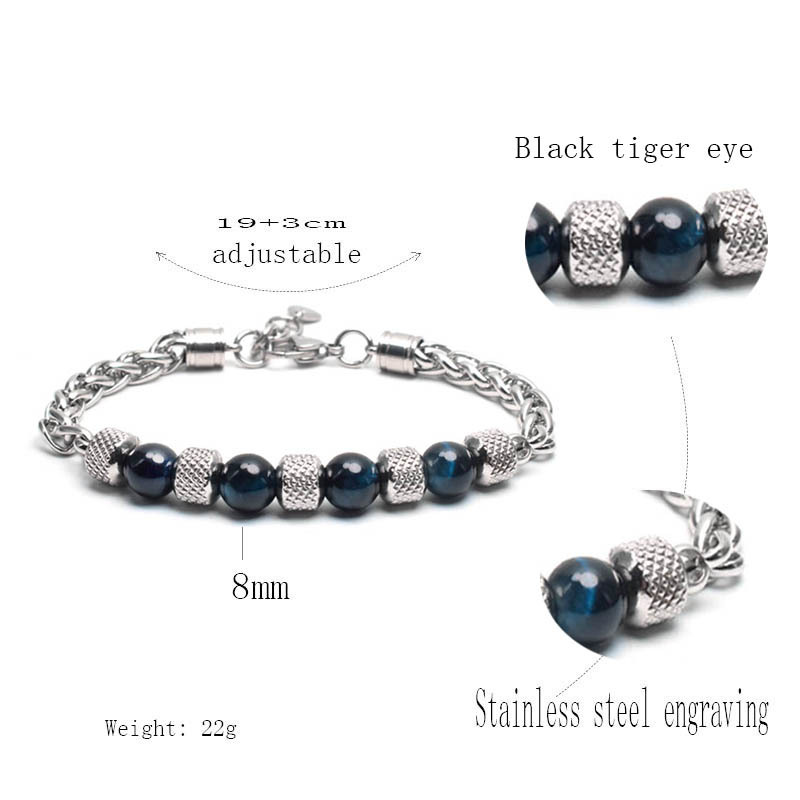 Stainless Steel Tiger Eye Beads Bracelets Strands Natural Stone Bracelet for Men Women Hip Hop Fashion Designer Jewelry Father Birthday Christmas Gift