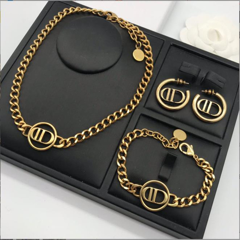 New letter bracelet necklace female star diamond inlaid Earrings