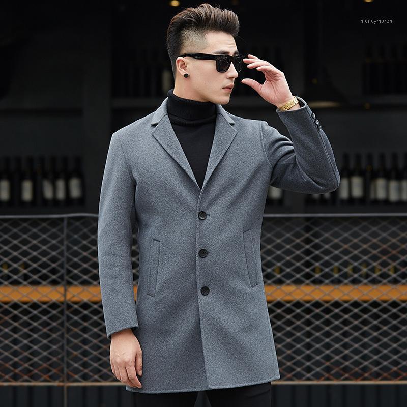 Autumn Winter Men Wool Trench Coat Men's Medium-Long Trench Slim Fit Overcoat Male Coats Fashion Casual Jacket Outerwear1, Gray