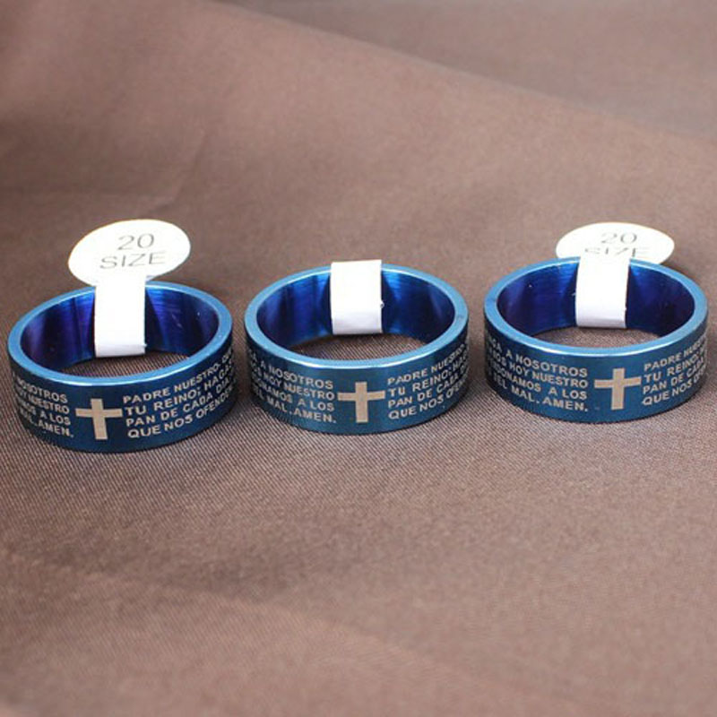 Fashion Stainless Steel Men Ring Scripture Cross Bible Text Jesus Tattoo Christianity Cross Letter Rings Diameter 16-22mm Jewelry Gift