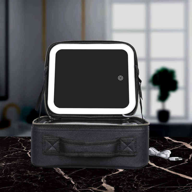 NXY cosmetic bags New travel makeup bag & cases eva vanity case with led 3 lights mirror 220118