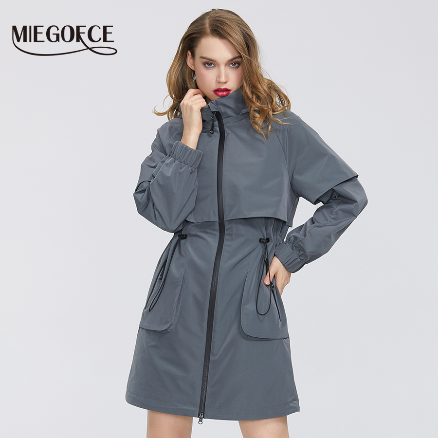 MIEGOFCE New Spring Women Coat Jacket Windproof Windbreaker Fashion Medium-length Loose Classic Model Fitted Zipper Pockets 201211