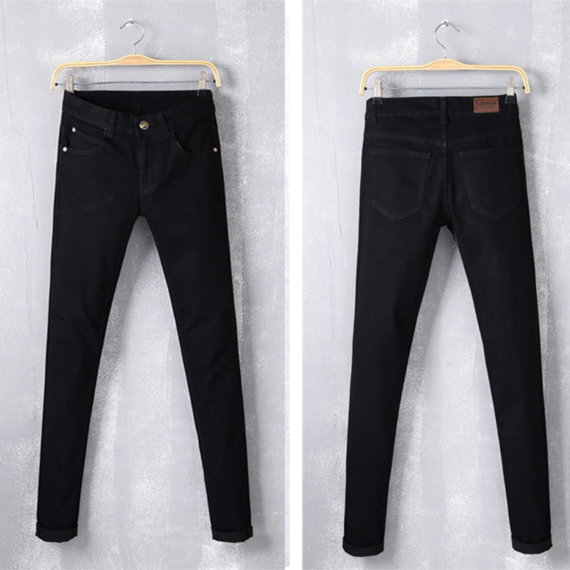 Autumn winter Fashion men's stretch plus velvet thicken jeans men's feet black Korean skinny pencil pants men's boots jeans 201128