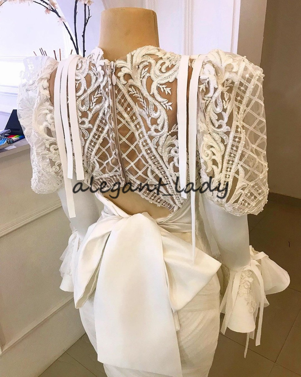 Little White Dress 2021 Real Image Long Sleeve Evening Party Gowns Dubai Arabic Women Lace Applique Cocktail Dress Vestido