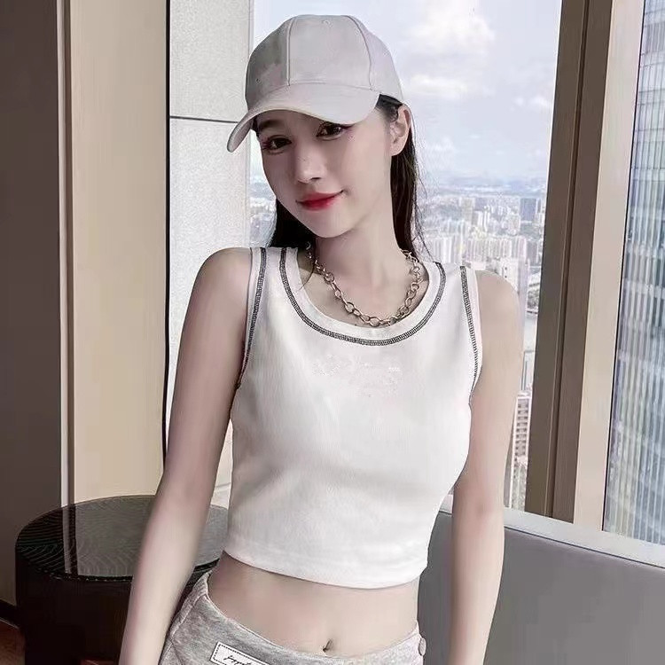 Women's Knited Tank Tops Crop Top Summer With Button Letter Tanks Camis Female Solid Elastic knit Slim Sleeveless Workout Vest Square Letter 4 St