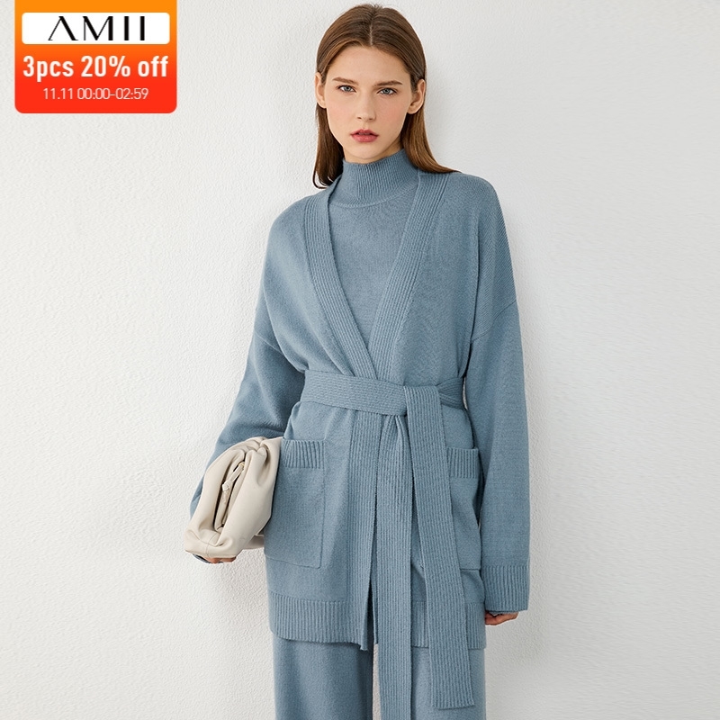AMII Minimalism Autumn Winter Fashion Knitted Women Coat Solid Pocket Belt Knitted Women's Cardigan Female Coat 12040584 201111, Yellow
AMII Minimalism Autumn Winter Fashion Knitted Women Coat Solid Pocket Belt Knitted Women's Cardigan Female Coat 12040584 201111, Yellow