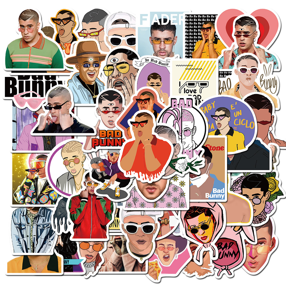 50Pcs Singer Bad Bunny Stickers Guitar Waterproof Graffiti Stickers Car Laptop Motor Skateboard Luggage Decals Classic Toy
50Pcs Singer Bad Bunny Stickers Guitar Waterproof Graffiti Stickers Car Laptop Motor Skateboard Luggage Decals Classic Toy