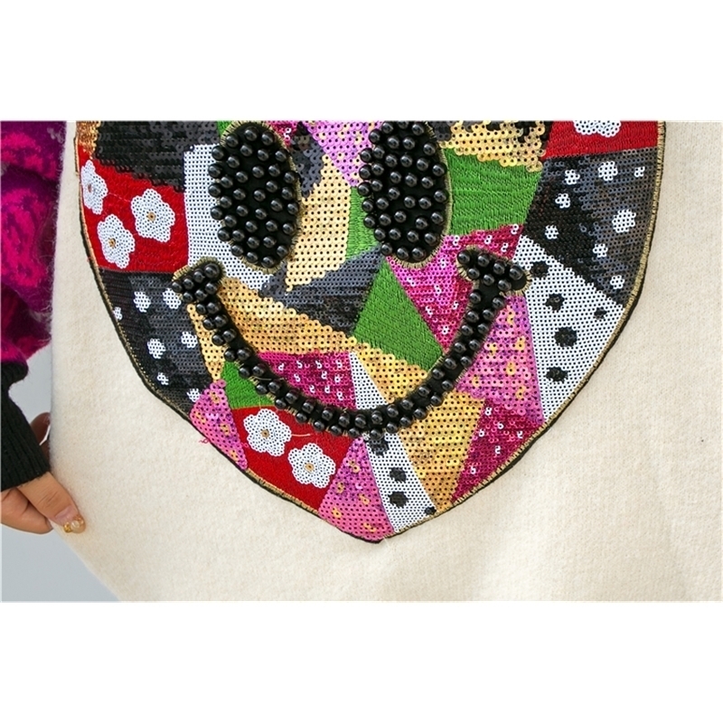 Vefadisa Sequin Women Pullover Sweater Autumn Winter Patchwork Sleeve Outerwear Sweater Pullover Knitted Coat Loose QYF4003 201201
