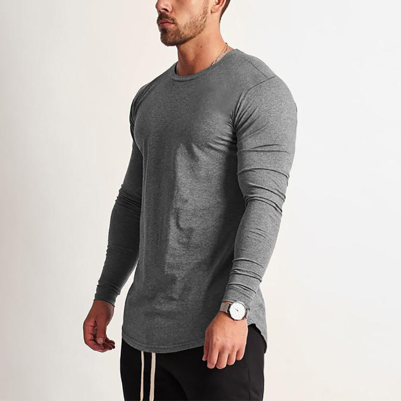New Fashion long sleeve t shirt men Sporting T-shirt Men Fitness Men's solid o-neck Gyms Bodybuilding Tshirt homme 201202