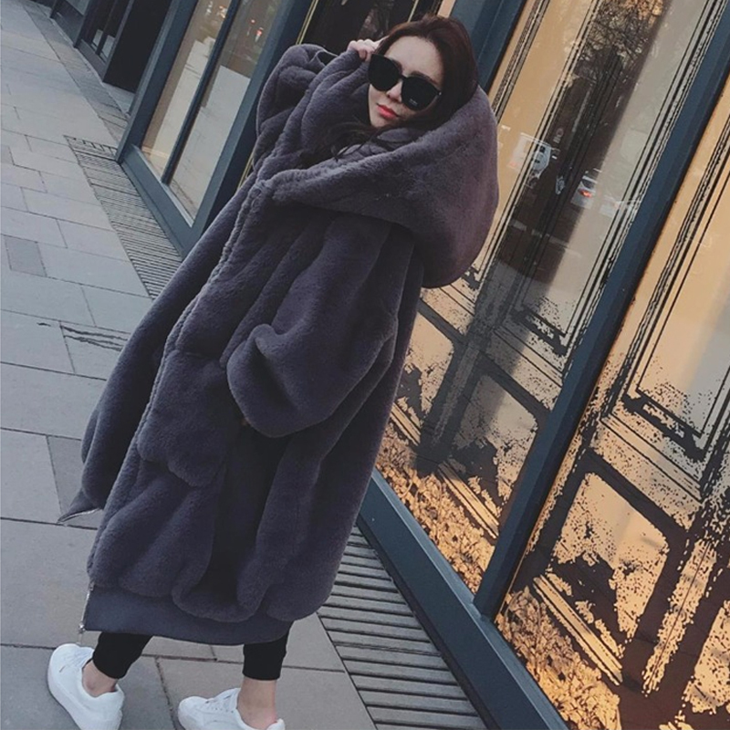 Faux Fur Coat Women Casual Hoodies Furry Thick Warm Long Faux Rabbit Fur Jacket Loose Winter Coat Women casaco feminino 201029