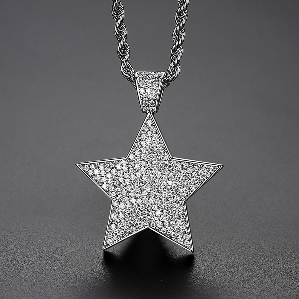 Hip Hop Shining Full Zircon Star Pendant Necklace Gold Plated Bling Mens Necklace Rap Jewelry Gold/Silver