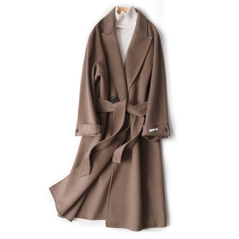 Mozuleva Double Sided Cashmere Coat Female Winter Korean Version Loose Long Wool Coat Coffee Color Strend 201112