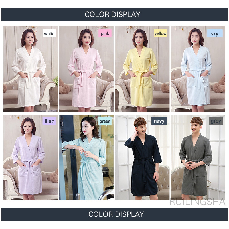 Lovers Summer Water Absorption Fashion Towel Bath Robe Men Sexy Kimono Waffle Bathrobe Mens Plus Size Dressing Gown Male Robes 201111