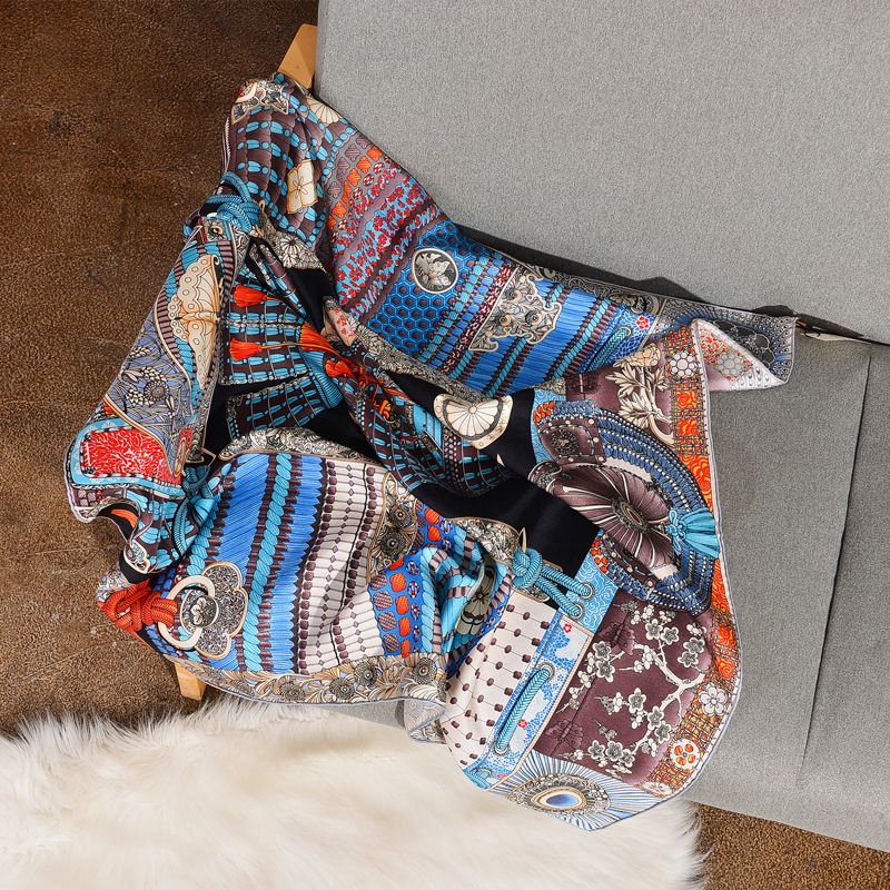 100% Twill Silk Scarf For Women Fashion Print Hand Roll Scarfs Female Kerchief 90x90cm Square Shawl Headband Scarves Ladies Y201007